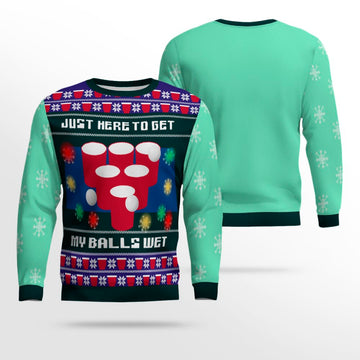 Just Here to Get My Balls Wet Beer Pong Ugly Christmas Sweater Seafoam Green – Moonbestprint
