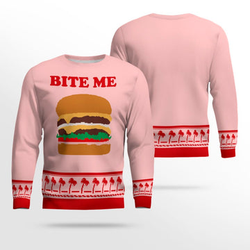 Burger Bite Me Sticker 1970 Ugly Christmas Sweater Powder Pink – Moonbestprint