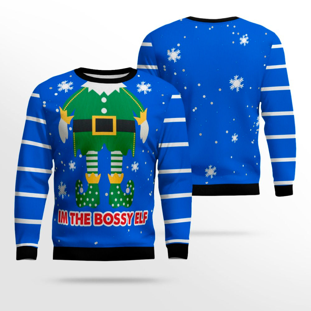 I'm The Bossy Elf Ugly Christmas Sweater Blue – Moonbestprint