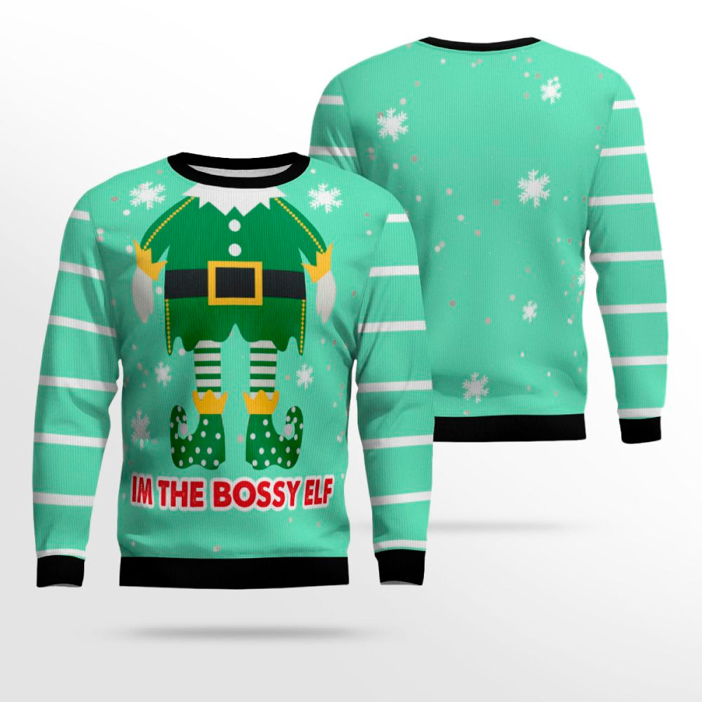 I'm The Bossy Elf Ugly Christmas Sweater Seafoam Green – Moonbestprint