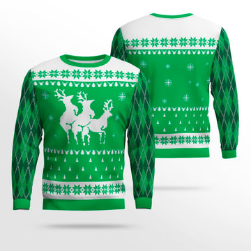 Naughty Reindeer Threesome Ugly Christmas Sweater Green – Moonbestprint