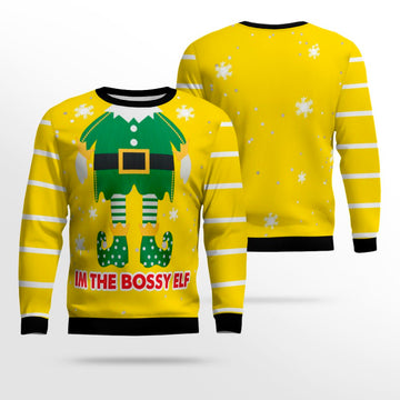 I'm The Bossy Elf Ugly Christmas Sweater Golden Yellow – Moonbestprint