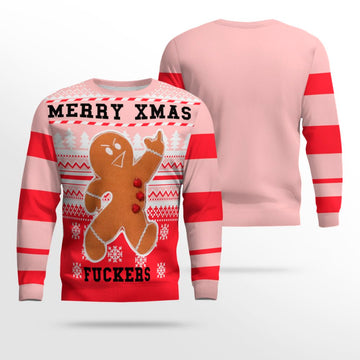 Gingerbread Merry Xmas Fuckers Ugly Christmas Sweater Powder Pink – Moonbestprint