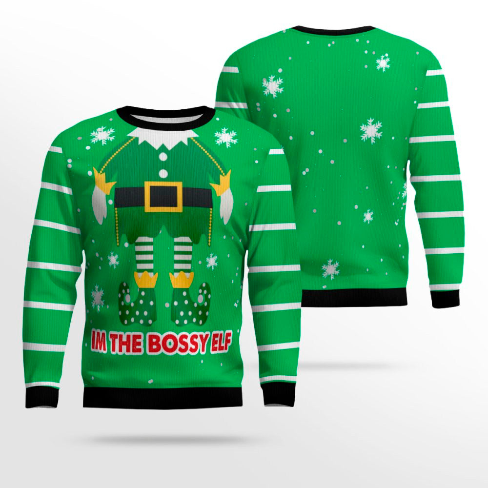 I'm The Bossy Elf Ugly Christmas Sweater Green – Moonbestprint