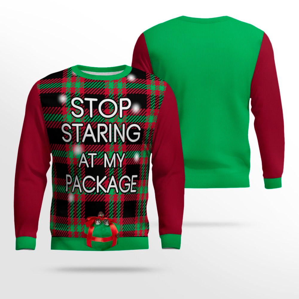 Stop Staring at My Package Ugly Christmas Sweater Burgundy – Moonbestprint