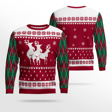 Naughty Reindeer Threesome Ugly Christmas Sweater Burgundy – Moonbestprint