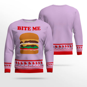 Burger Bite Me Sticker 1970 Ugly Christmas Sweater Dreamy Lavender – Moonbestprint