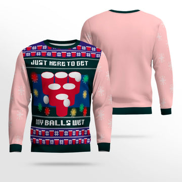 Just Here to Get My Balls Wet Beer Pong Ugly Christmas Sweater Powder Pink – Moonbestprint