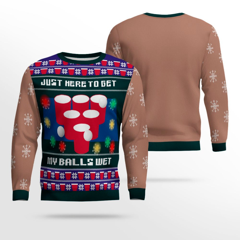 Just Here to Get My Balls Wet Beer Pong Ugly Christmas Sweater Mocha Mousse – Moonbestprint