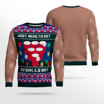 Just Here to Get My Balls Wet Beer Pong Ugly Christmas Sweater Mocha Mousse – Moonbestprint