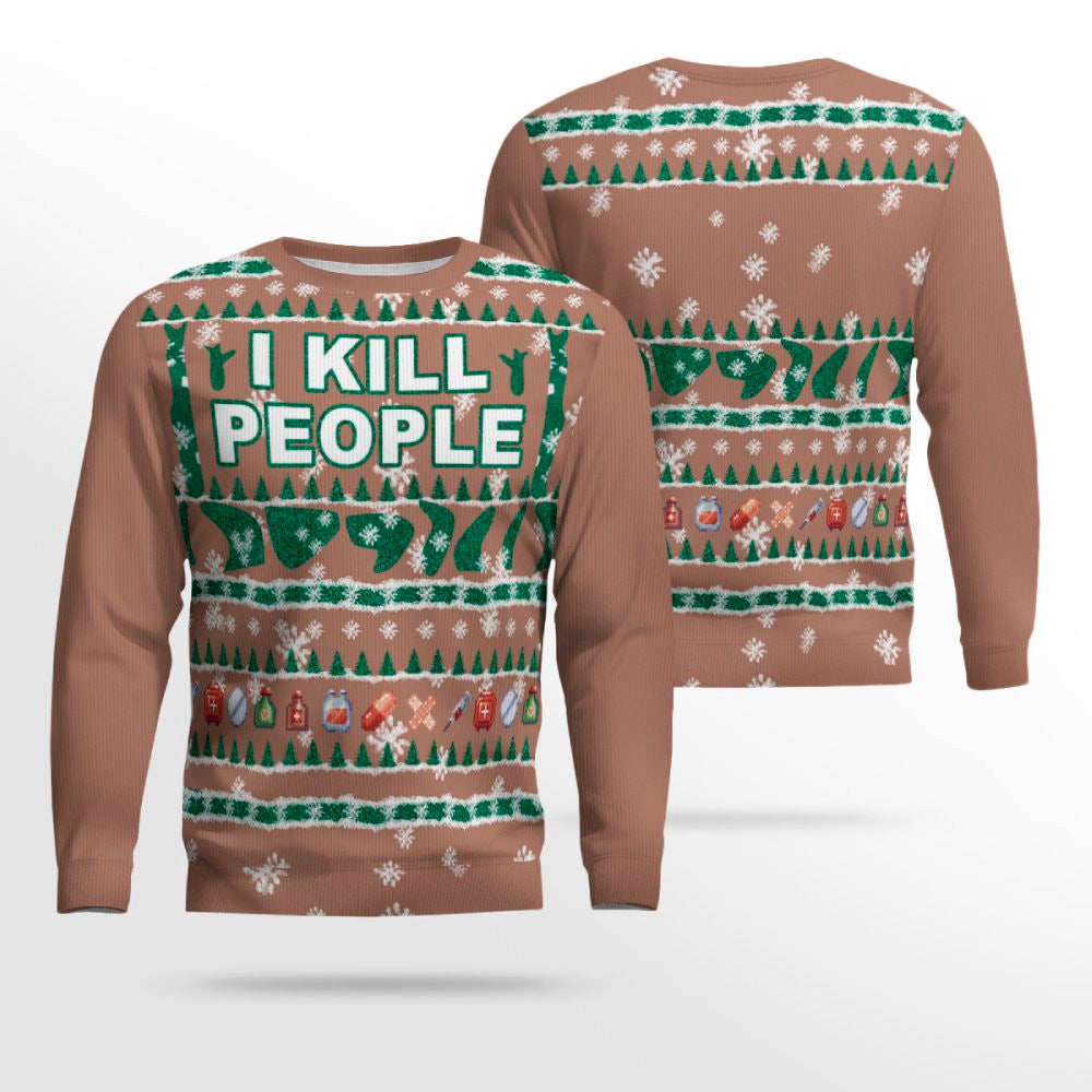 I Kill People Ugly Christmas Sweater Mocha Mousse – Moonbestprint