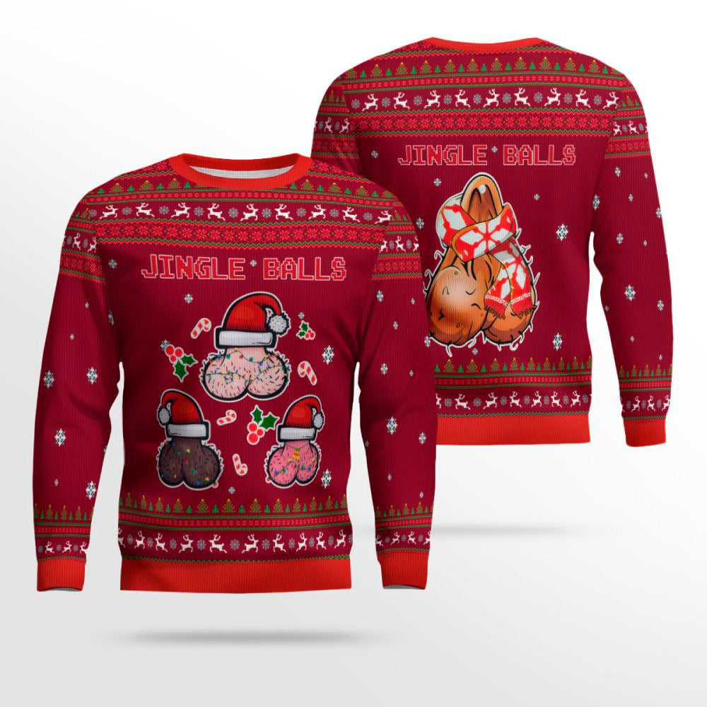 Jingle Balls Funny Ugly Christmas Sweater Burgundy – Moonbestprint
