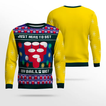 Just Here to Get My Balls Wet Beer Pong Ugly Christmas Sweater Golden Yellow – Moonbestprint