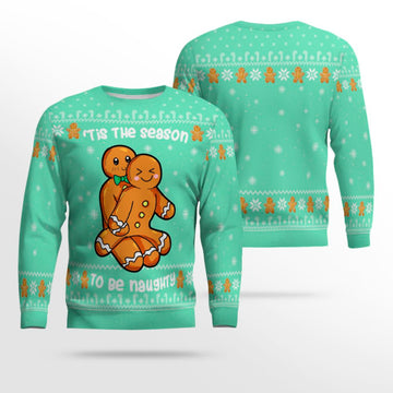 Gingerbread Tis The Season To Be Naughty Christmas Sweater Seafoam Green – Moonbestprint