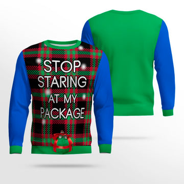 Stop Staring at My Package Ugly Christmas Sweater Blue – Moonbestprint