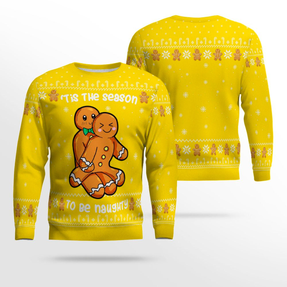 Gingerbread Tis The Season To Be Naughty Christmas Sweater Golden Yellow – Moonbestprint