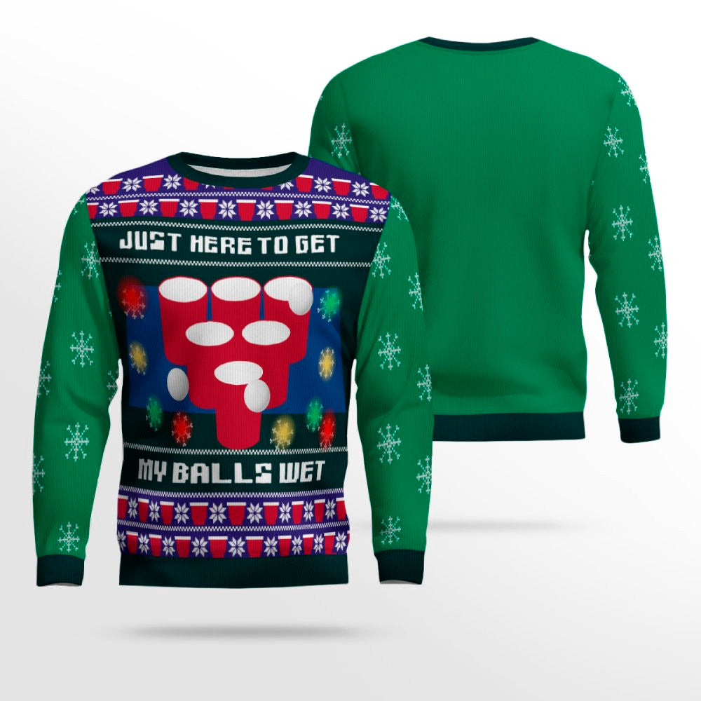 Just Here to Get My Balls Wet Beer Pong Ugly Christmas Sweater Green – Moonbestprint