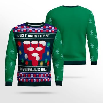 Just Here to Get My Balls Wet Beer Pong Ugly Christmas Sweater Green – Moonbestprint