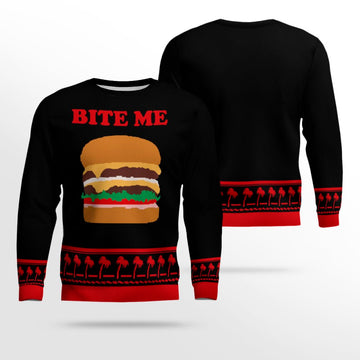 Burger Bite Me Sticker 1970 Ugly Christmas Sweater Black – Moonbestprint