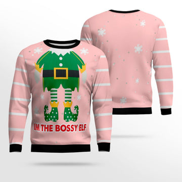 I'm The Bossy Elf Ugly Christmas Sweater Powder Pink – Moonbestprint