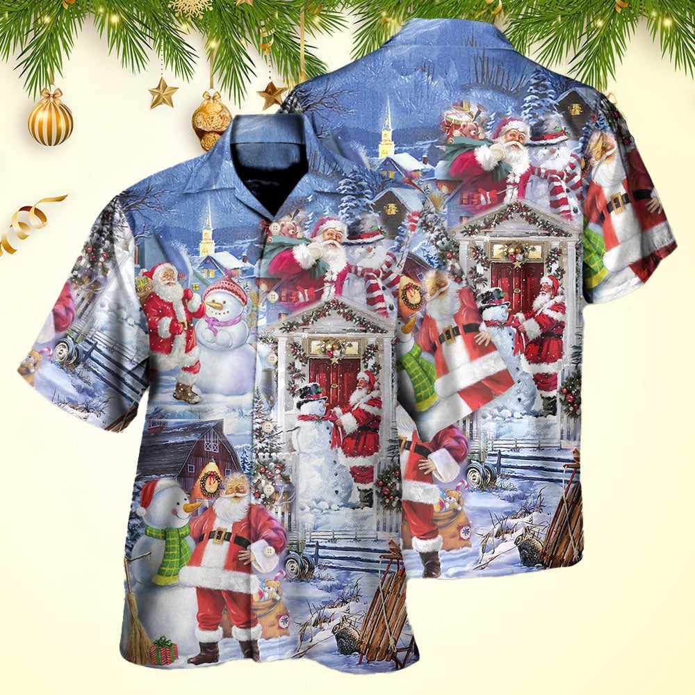 Christmas Santa And Snowman Happy Holiday Christmas Hawaiian Shirt Gifts For Friends – Moonbestprint