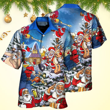 Christmas Funny Santa Claus Drinking Beer Troll Christmas Hawaiian Shirt Men's – Moonbestprint