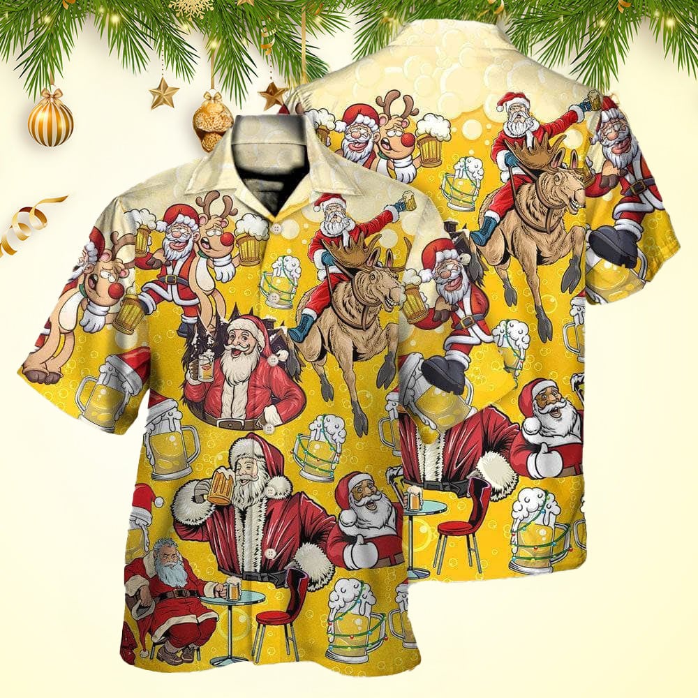 Beer Santa Funny Christmas Merry Xmas Hawaiian Shirt Christmas Hawaiian Shirt Men's – Moonbestprint