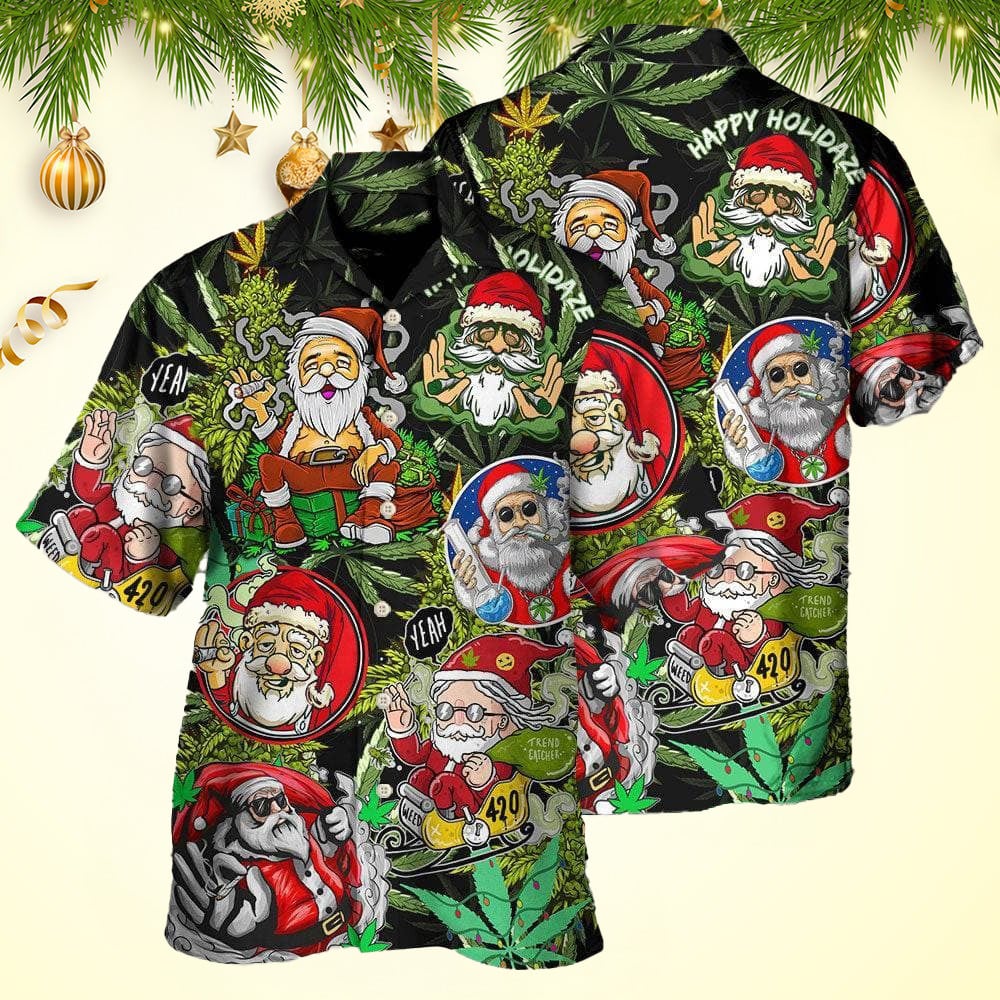 Christmas Weed Smoking Santa Hippie Hawaiian Shirt Christmas Hawaiian Shirt Men's – Moonbestprint