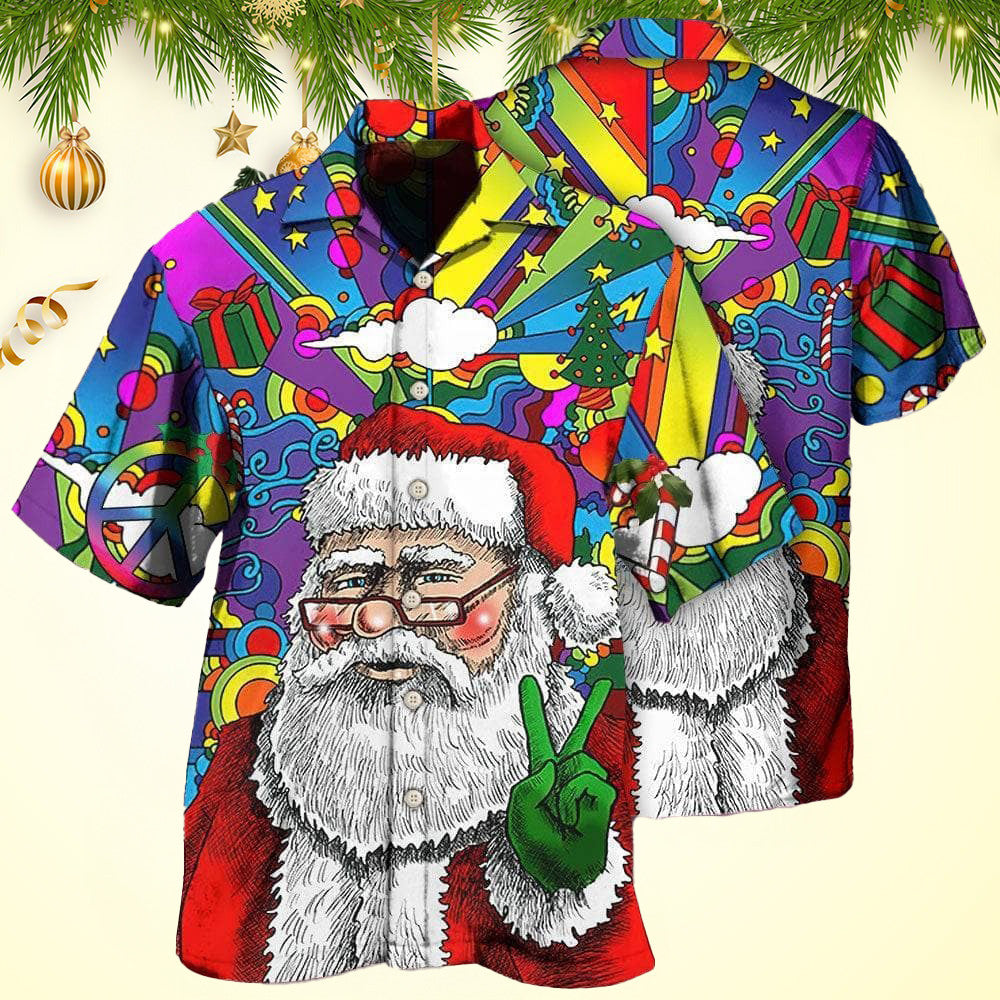 Hippie Funny Santa Claus Christmas Hawaiian Shirt Christmas Hawaiian Shirt Men's – Moonbestprint
