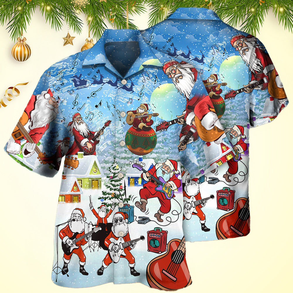 Christmas Santa Loves Music And Guitar 3D Hawaiian Shirt Christmas Hawaiian Shirt Men's – Moonbestprint