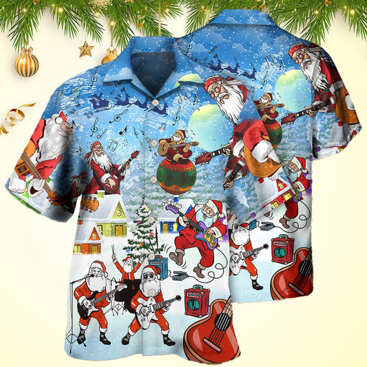 Christmas Santa Loves Music And Guitar 3D Hawaiian Shirt Christmas Hawaiian Shirt Men's – Moonbestprint