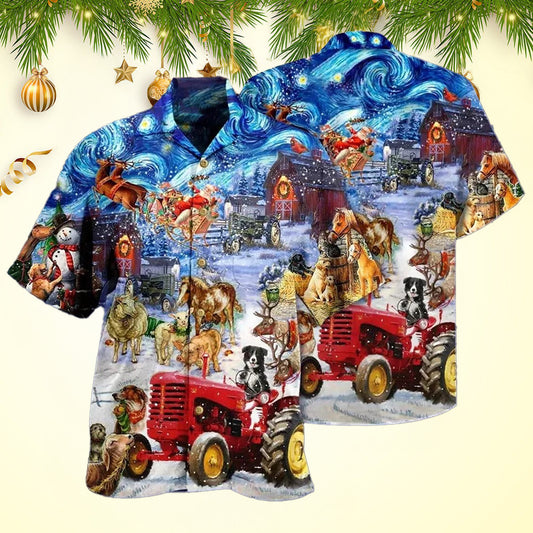 Farmers Night Before Christmas Short Hawaiian Shirt Vacation Aloha Shirt Best Hawaiian Shirts Hawaiian Shirts For Men – Moonbestprint