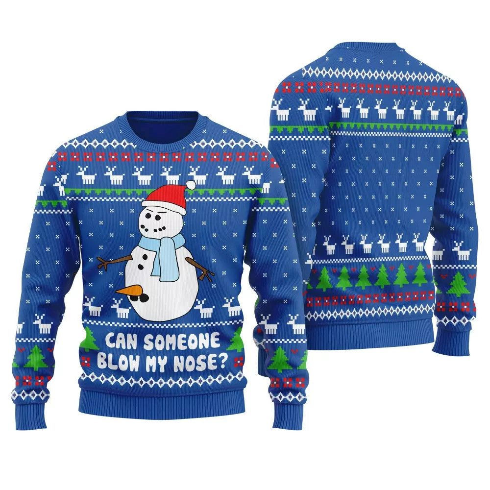 Can Someone Snowman Blow My Nose Ugly Christmas Sweater Blue – Moonbestprint