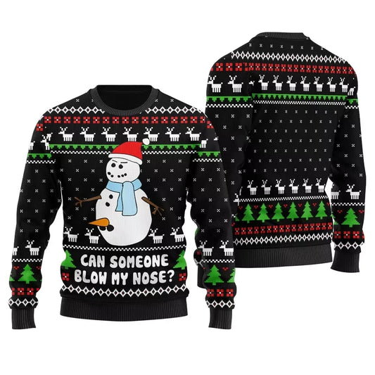 Can Someone Snowman Blow My Nose Ugly Christmas Sweater Black – Moonbestprint