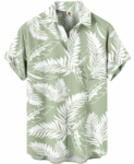 Sage Green Hawaiian Shirt – White Palm Leaf Floral Print, – Moonbestprint
