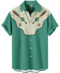 Rocket Print Hawaiian Shirt – Mint Green Retro Space Age Western Style – Moonbestprint