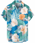 Tropical Floral Hawaiian Shirt – Blue and Mint Green – Moonbestprint