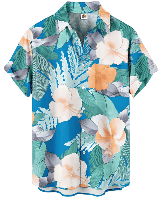 Tropical Floral Hawaiian Shirt – Blue and Mint Green - Moonbestprint