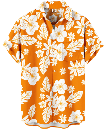 Tropical Hibiscus Hawaiian Shirt – Orange and White Floral – Moonbestprint