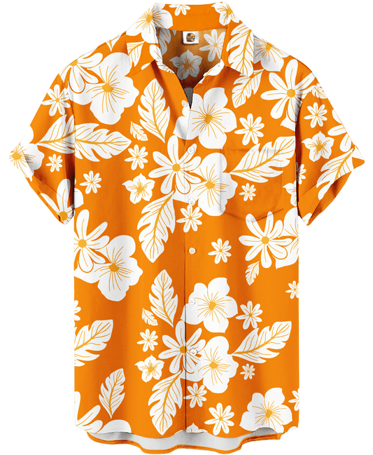 Tropical Hibiscus Hawaiian Shirt – Orange and White Floral – Moonbestprint