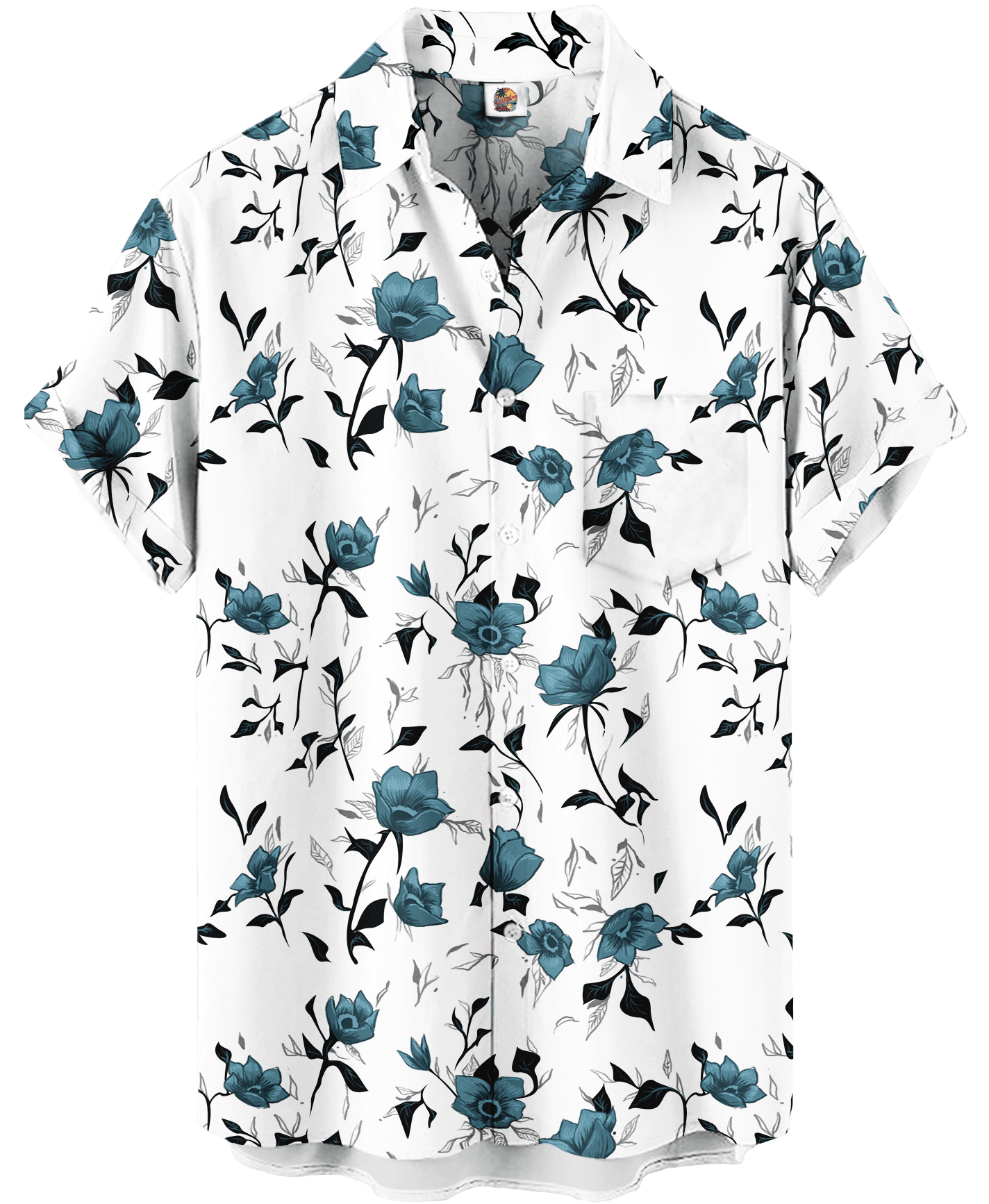 Teal Roses Hawaiian Shirt – White Floral – Moonbestprint