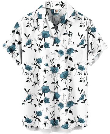 Teal Roses Hawaiian Shirt – White Floral – Moonbestprint