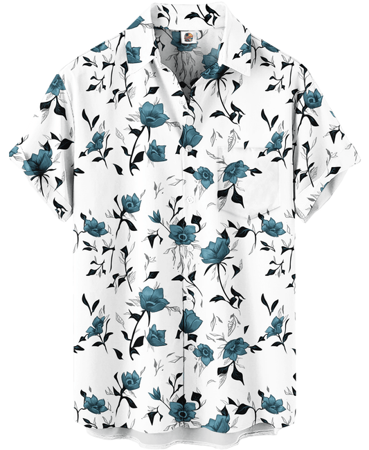 Teal Roses Hawaiian Shirt – White Floral – Moonbestprint