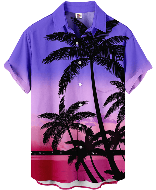 Palm Tree Hawaiian Shirt – Purple Sunset Gradient - Moonbestprint