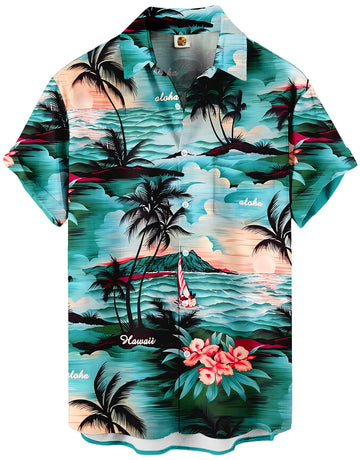 Turquoise Tropical Palm Beach Hawaiian Shirt – Summer Aloha – Moonbestprint
