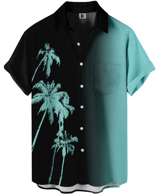 Black and Turquoise Palm Tree Hawaiian Shirt – - Moonbestprint