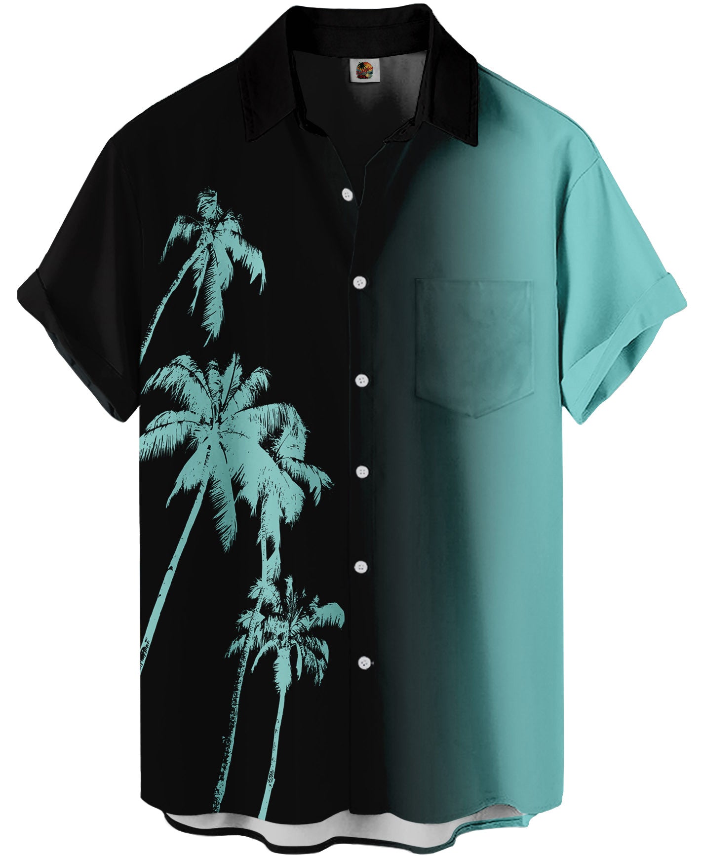 Black and Turquoise Palm Tree Hawaiian Shirt – – Moonbestprint