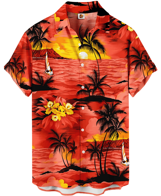 Red Sunset Tropical Palm Hawaiian Shirt – - Moonbestprint