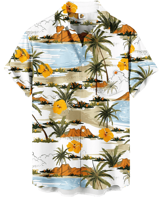Palm Trees and Hibiscus Hawaiian Shirt – White Tropical - Moonbestprint