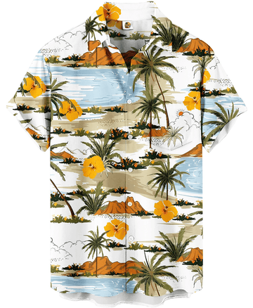 Palm Trees and Hibiscus Hawaiian Shirt – White Tropical – Moonbestprint